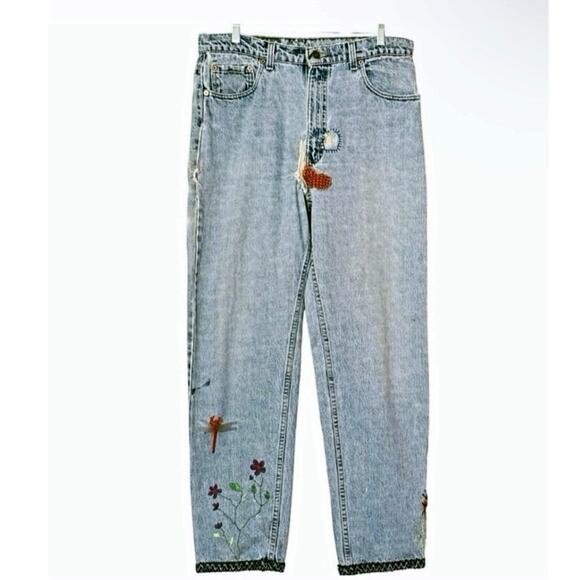 LEVI'S reworked upcycled vintage CUSTOM boho patchwork garden bugs insects 32 - Picture 4 of 12